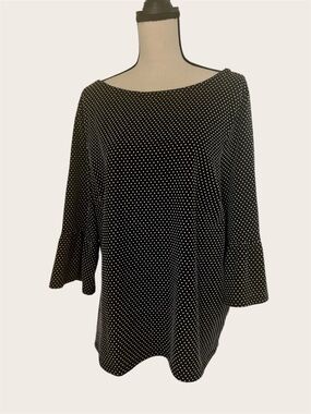 Talbots Polka Dot Top Flounce Sleeve Black and White Jacquard Plus 2X